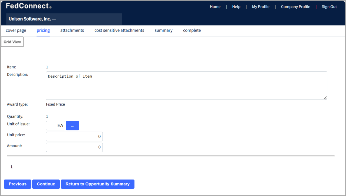 Pricing Page in Detail View